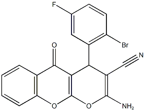 2-amino-4-(2-bromo-5-fluorophenyl)-5-oxo-4H,5H-pyrano[2,3-b]chromene-3-carbonitrile Struktur