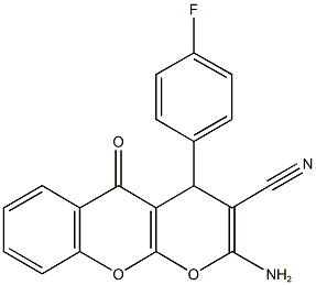 2-amino-4-(4-fluorophenyl)-5-oxo-4H,5H-pyrano[2,3-b]chromene-3-carbonitrile Struktur