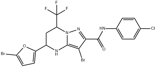 3-bromo-5-(5-bromo-2-furyl)-N-(4-chlorophenyl)-7-(trifluoromethyl)-4,5,6,7-tetrahydropyrazolo[1,5-a]pyrimidine-2-carboxamide Struktur