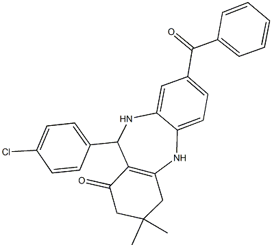 8-benzoyl-11-(4-chlorophenyl)-3,3-dimethyl-2,3,4,5,10,11-hexahydro-1H-dibenzo[b,e][1,4]diazepin-1-one Struktur