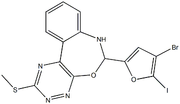 6-(4-bromo-5-iodo-2-furyl)-6,7-dihydro[1,2,4]triazino[6,5-d][3,1]benzoxazepin-2-yl methyl sulfide Struktur