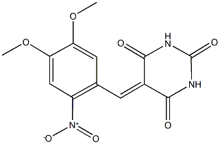 5-{2-nitro-4,5-dimethoxybenzylidene}-2,4,6(1H,3H,5H)-pyrimidinetrione Struktur