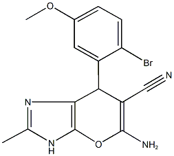 5-amino-7-(2-bromo-5-methoxyphenyl)-2-methyl-3,7-dihydropyrano[2,3-d]imidazole-6-carbonitrile Struktur