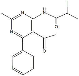 N-(5-acetyl-2-methyl-6-phenyl-4-pyrimidinyl)-2-methylpropanamide Struktur