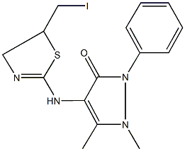 4-{[5-(iodomethyl)-4,5-dihydro-1,3-thiazol-2-yl]amino}-1,5-dimethyl-2-phenyl-1,2-dihydro-3H-pyrazol-3-one Struktur