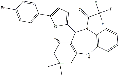 11-[5-(4-bromophenyl)-2-furyl]-3,3-dimethyl-10-(trifluoroacetyl)-2,3,4,5,10,11-hexahydro-1H-dibenzo[b,e][1,4]diazepin-1-one Struktur