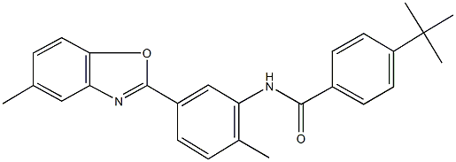 4-tert-butyl-N-[2-methyl-5-(5-methyl-1,3-benzoxazol-2-yl)phenyl]benzamide Struktur