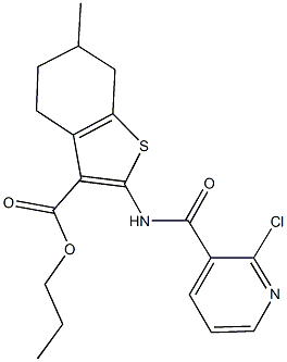 propyl 2-{[(2-chloro-3-pyridinyl)carbonyl]amino}-6-methyl-4,5,6,7-tetrahydro-1-benzothiophene-3-carboxylate Struktur