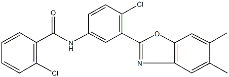 2-chloro-N-[4-chloro-3-(5,6-dimethyl-1,3-benzoxazol-2-yl)phenyl]benzamide Struktur