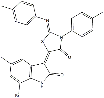 7-bromo-5-methyl-3-{3-(4-methylphenyl)-2-[(4-methylphenyl)imino]-4-oxo-1,3-thiazolidin-5-ylidene}-1,3-dihydro-2H-indol-2-one Struktur