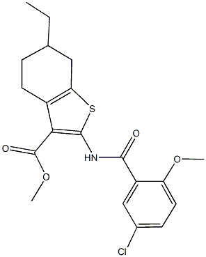 methyl 2-[(5-chloro-2-methoxybenzoyl)amino]-6-ethyl-4,5,6,7-tetrahydro-1-benzothiophene-3-carboxylate Struktur