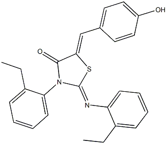 3-(2-ethylphenyl)-2-[(2-ethylphenyl)imino]-5-(4-hydroxybenzylidene)-1,3-thiazolidin-4-one Struktur