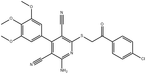 2-amino-6-{[2-(4-chlorophenyl)-2-oxoethyl]sulfanyl}-4-(3,4,5-trimethoxyphenyl)-3,5-pyridinedicarbonitrile Struktur