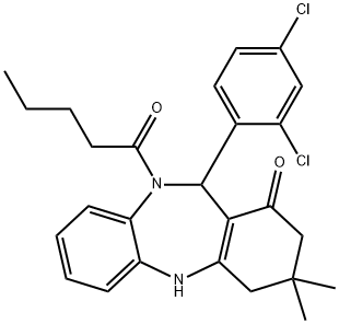 11-(2,4-dichlorophenyl)-3,3-dimethyl-10-pentanoyl-2,3,4,5,10,11-hexahydro-1H-dibenzo[b,e][1,4]diazepin-1-one Struktur