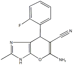 5-amino-7-(2-fluorophenyl)-2-methyl-3,7-dihydropyrano[2,3-d]imidazole-6-carbonitrile Struktur