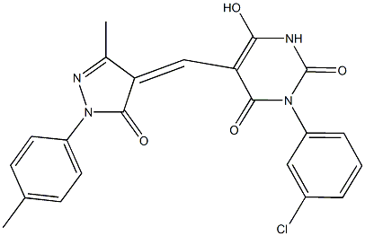 3-(3-chlorophenyl)-6-hydroxy-5-{[3-methyl-1-(4-methylphenyl)-5-oxo-1,5-dihydro-4H-pyrazol-4-ylidene]methyl}-2,4(1H,3H)-pyrimidinedione Struktur