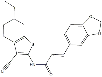 3-(1,3-benzodioxol-5-yl)-N-(3-cyano-6-ethyl-4,5,6,7-tetrahydro-1-benzothien-2-yl)acrylamide Struktur