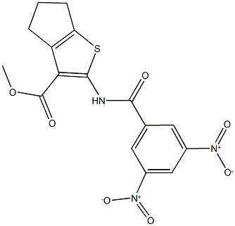 methyl 2-({3,5-bisnitrobenzoyl}amino)-5,6-dihydro-4H-cyclopenta[b]thiophene-3-carboxylate Struktur