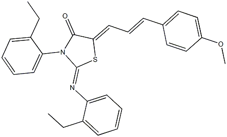 3-(2-ethylphenyl)-2-[(2-ethylphenyl)imino]-5-[3-(4-methoxyphenyl)-2-propenylidene]-1,3-thiazolidin-4-one Struktur