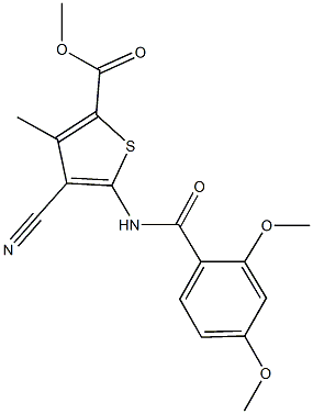 methyl 4-cyano-5-[(2,4-dimethoxybenzoyl)amino]-3-methyl-2-thiophenecarboxylate Struktur