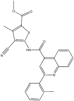 methyl 4-cyano-3-methyl-5-({[2-(2-methylphenyl)-4-quinolinyl]carbonyl}amino)-2-thiophenecarboxylate Struktur