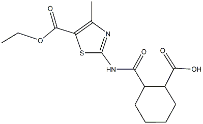 2-({[5-(ethoxycarbonyl)-4-methyl-1,3-thiazol-2-yl]amino}carbonyl)cyclohexanecarboxylic acid Struktur