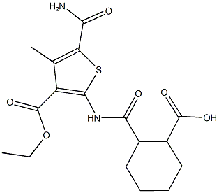 2-({[5-(aminocarbonyl)-3-(ethoxycarbonyl)-4-methyl-2-thienyl]amino}carbonyl)cyclohexanecarboxylic acid Struktur