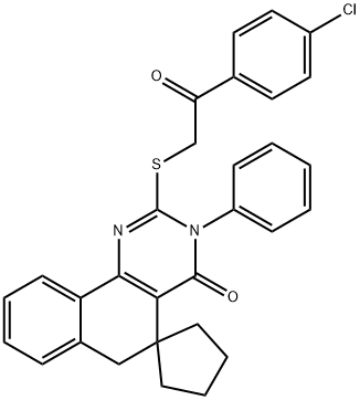 2-{[2-(4-chlorophenyl)-2-oxoethyl]sulfanyl}-3-phenyl-5,6-dihydrospiro(benzo[h]quinazoline-5,1'-cyclopentane)-4(3H)-one Struktur