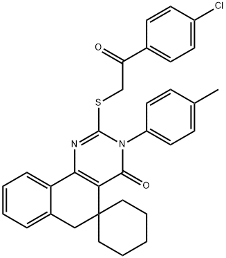 3-(4-methylphenyl)-2-{[2-(4-chlorophenyl)-2-oxoethyl]sulfanyl}-5,6-dihydrospiro(benzo[h]quinazoline-5,1'-cyclohexane)-4(3H)-one Struktur