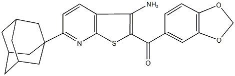 [6-(1-adamantyl)-3-aminothieno[2,3-b]pyridin-2-yl](1,3-benzodioxol-5-yl)methanone Struktur