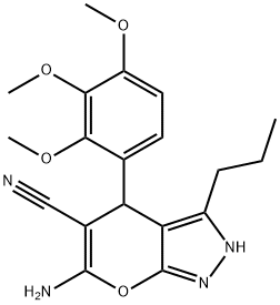 6-amino-3-propyl-4-(2,3,4-trimethoxyphenyl)-2,4-dihydropyrano[2,3-c]pyrazole-5-carbonitrile Struktur