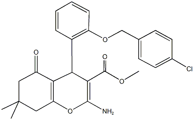 methyl 2-amino-4-{2-[(4-chlorobenzyl)oxy]phenyl}-7,7-dimethyl-5-oxo-5,6,7,8-tetrahydro-4H-chromene-3-carboxylate Struktur