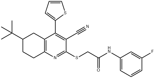 2-{[6-(tert-butyl)-3-cyano-4-(2-thienyl)-5,6,7,8-tetrahydro-2-quinolinyl]sulfanyl}-N-(3-fluorophenyl)acetamide Struktur