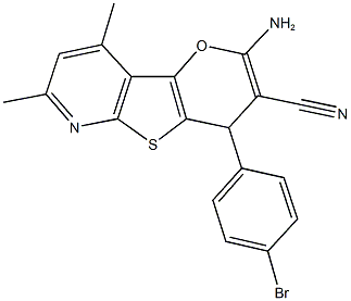 2-amino-4-(4-bromophenyl)-7,9-dimethyl-4H-pyrano[2',3':4,5]thieno[2,3-b]pyridine-3-carbonitrile Struktur