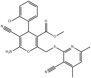 methyl 6-amino-4-(2-chlorophenyl)-5-cyano-2-{[(3-cyano-4,6-dimethyl-2-pyridinyl)sulfanyl]methyl}-4H-pyran-3-carboxylate Struktur