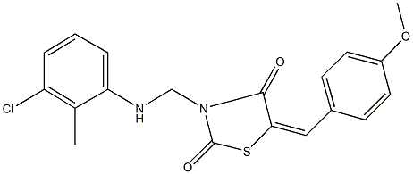 3-[(3-chloro-2-methylanilino)methyl]-5-(4-methoxybenzylidene)-1,3-thiazolidine-2,4-dione Struktur