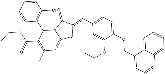 ethyl 5-(2-chlorophenyl)-2-[3-ethoxy-4-(1-naphthylmethoxy)benzylidene]-7-methyl-3-oxo-2,3-dihydro-5H-[1,3]thiazolo[3,2-a]pyrimidine-6-carboxylate Struktur