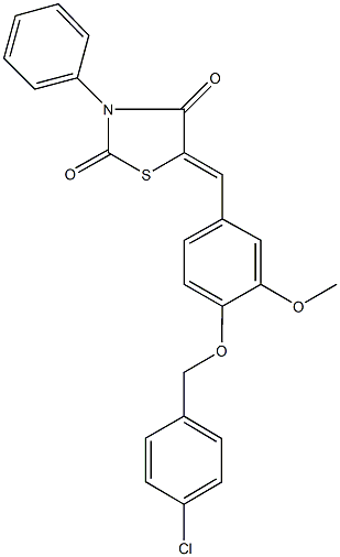 5-{4-[(4-chlorobenzyl)oxy]-3-methoxybenzylidene}-3-phenyl-1,3-thiazolidine-2,4-dione Struktur