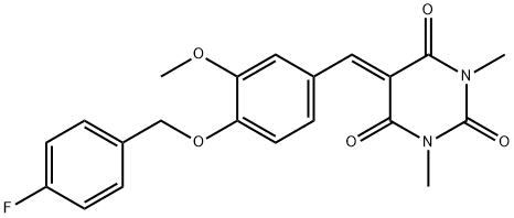 5-{4-[(4-fluorobenzyl)oxy]-3-methoxybenzylidene}-1,3-dimethyl-2,4,6(1H,3H,5H)-pyrimidinetrione Struktur