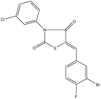 5-(3-bromo-4-fluorobenzylidene)-3-(3-chlorophenyl)-1,3-thiazolidine-2,4-dione Struktur