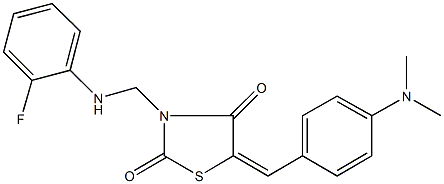 5-[4-(dimethylamino)benzylidene]-3-[(2-fluoroanilino)methyl]-1,3-thiazolidine-2,4-dione Struktur