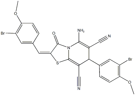 5-amino-2-(3-bromo-4-methoxybenzylidene)-7-(3-bromo-4-methoxyphenyl)-3-oxo-2,3-dihydro-7H-[1,3]thiazolo[3,2-a]pyridine-6,8-dicarbonitrile Struktur