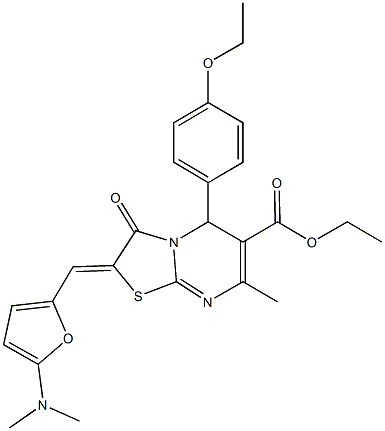 ethyl 2-{[5-(dimethylamino)-2-furyl]methylene}-5-(4-ethoxyphenyl)-7-methyl-3-oxo-2,3-dihydro-5H-[1,3]thiazolo[3,2-a]pyrimidine-6-carboxylate Struktur