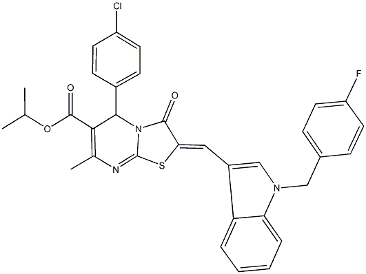 isopropyl 5-(4-chlorophenyl)-2-{[1-(4-fluorobenzyl)-1H-indol-3-yl]methylene}-7-methyl-3-oxo-2,3-dihydro-5H-[1,3]thiazolo[3,2-a]pyrimidine-6-carboxylate Struktur