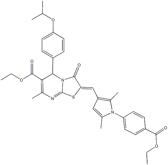 ethyl 2-({1-[4-(ethoxycarbonyl)phenyl]-2,5-dimethyl-1H-pyrrol-3-yl}methylene)-5-(4-isopropoxyphenyl)-7-methyl-3-oxo-2,3-dihydro-5H-[1,3]thiazolo[3,2-a]pyrimidine-6-carboxylate Struktur