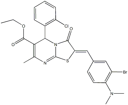 ethyl 2-[3-bromo-4-(dimethylamino)benzylidene]-5-(2-chlorophenyl)-7-methyl-3-oxo-2,3-dihydro-5H-[1,3]thiazolo[3,2-a]pyrimidine-6-carboxylate Struktur