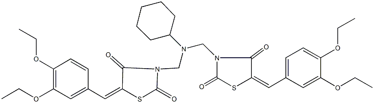 3-[(cyclohexyl{[5-(3,4-diethoxybenzylidene)-2,4-dioxo-1,3-thiazolidin-3-yl]methyl}amino)methyl]-5-(3,4-diethoxybenzylidene)-1,3-thiazolidine-2,4-dione Struktur