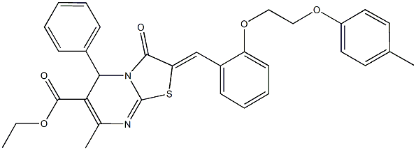 ethyl 7-methyl-2-{2-[2-(4-methylphenoxy)ethoxy]benzylidene}-3-oxo-5-phenyl-2,3-dihydro-5H-[1,3]thiazolo[3,2-a]pyrimidine-6-carboxylate Struktur