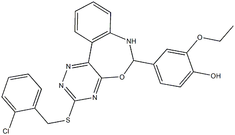 4-{3-[(2-chlorobenzyl)sulfanyl]-6,7-dihydro[1,2,4]triazino[5,6-d][3,1]benzoxazepin-6-yl}-2-ethoxyphenol Struktur