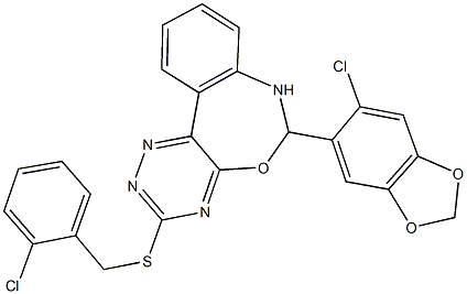 6-(6-chloro-1,3-benzodioxol-5-yl)-6,7-dihydro[1,2,4]triazino[5,6-d][3,1]benzoxazepin-3-yl 2-chlorobenzyl sulfide Struktur